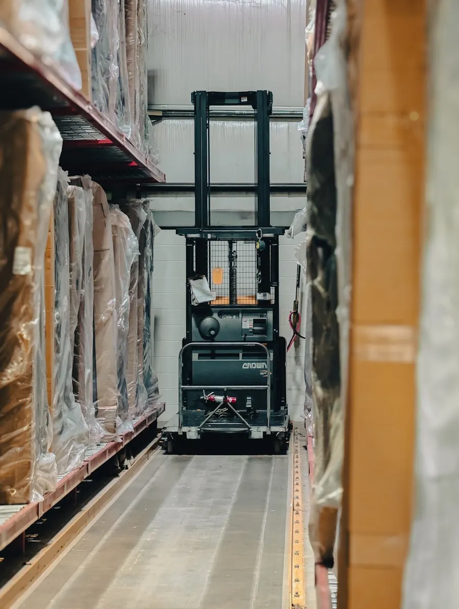 Forklift in a logistics warehouse